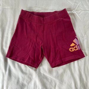 Adidas Pink Multicolor Logo Mid Rise Spandex Bike Shorts | Size Small